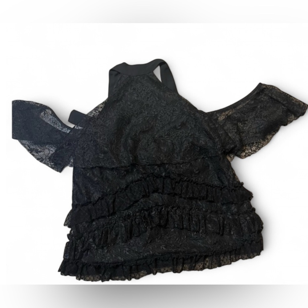 Zara Black Lace Ruffled Halter Neck Cold
Shoulder Top Size S - Picture 7 of 16
